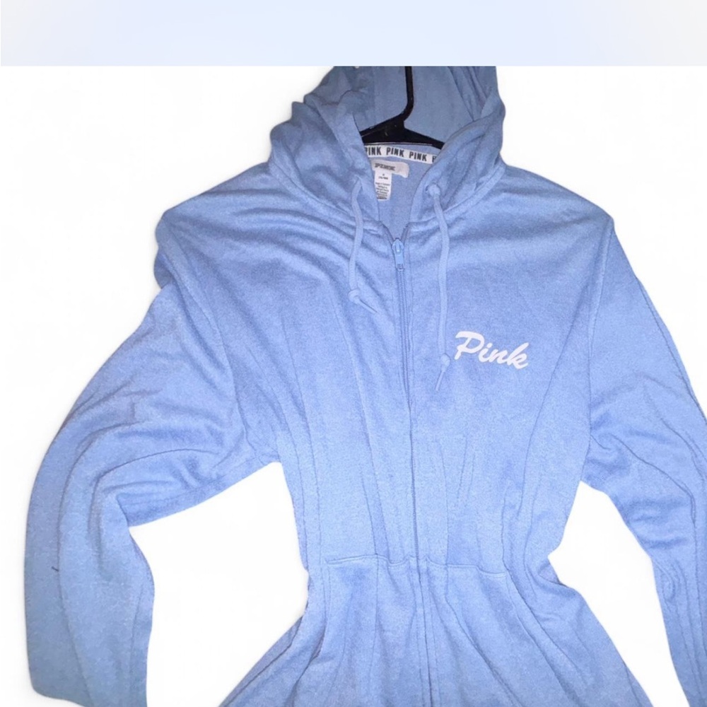 Blue Hoodie with Pink Logo